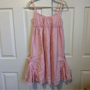 Vintage Juicy Couture Y2K Beach Pink Linen Coquette Sundress Ruffle Hem XS EUC